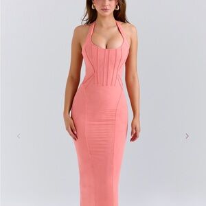 House of cb Lusilla Coral Halter Neck Dress, NWOT, size small
